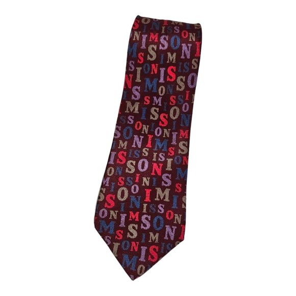 MISSONI Men's 100% Silk Necktie LUXURY Tie Burgundy Monogram W:3.5" EUC